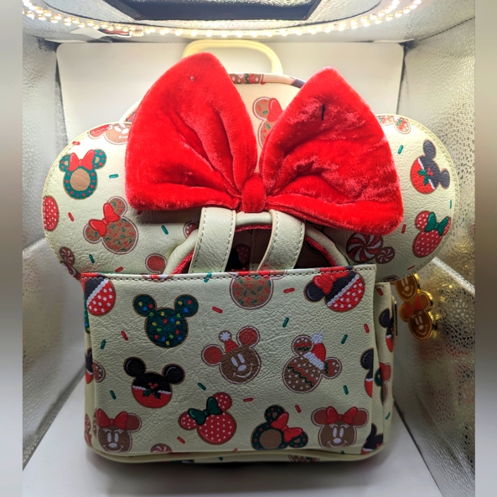 LOUNGEFLY CHRISTMAS COOKIES BAG & MICKEY EARS SET. NWT!